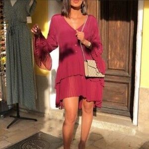 Maroon Zara pleated button dress